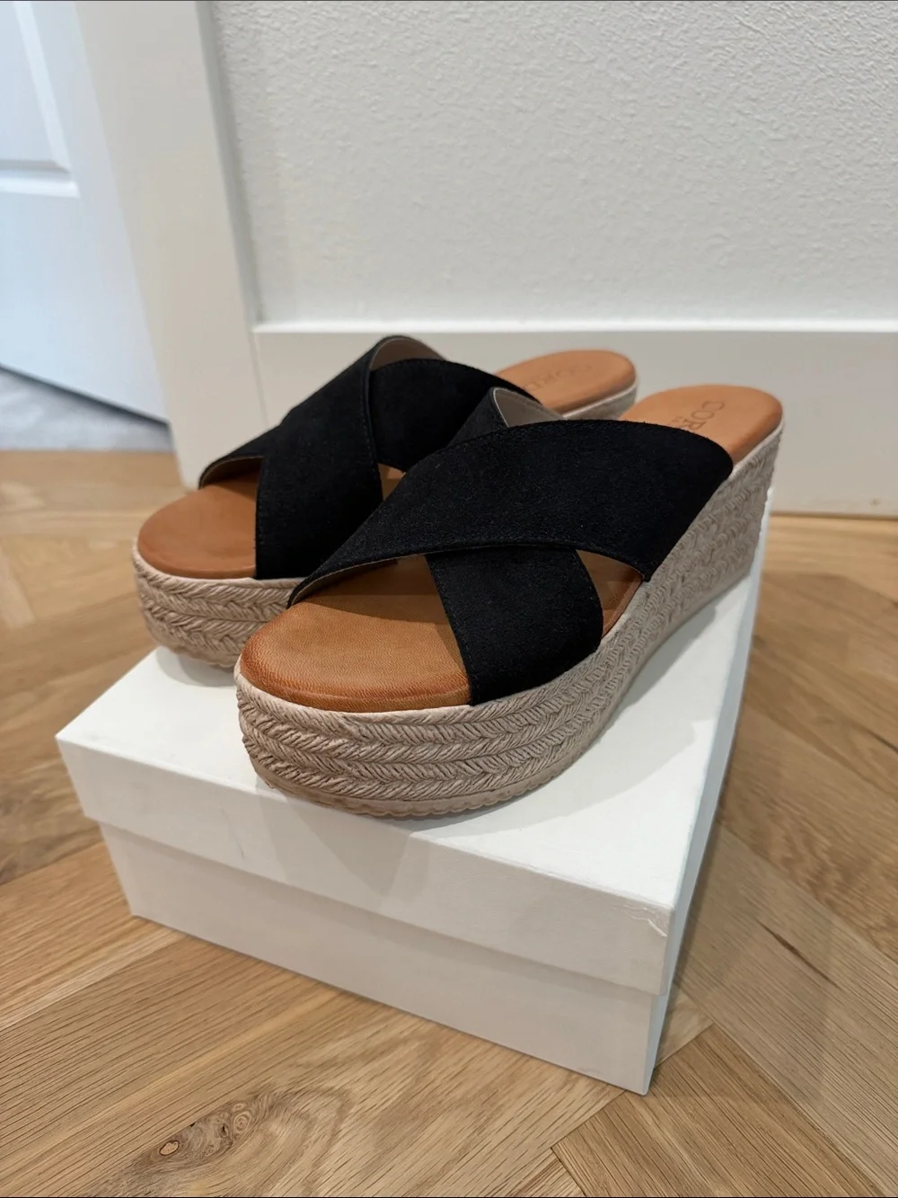 New! Cordani Black Crisscross Espadrille Platform Sandals - Yvonne Camoscio Nero